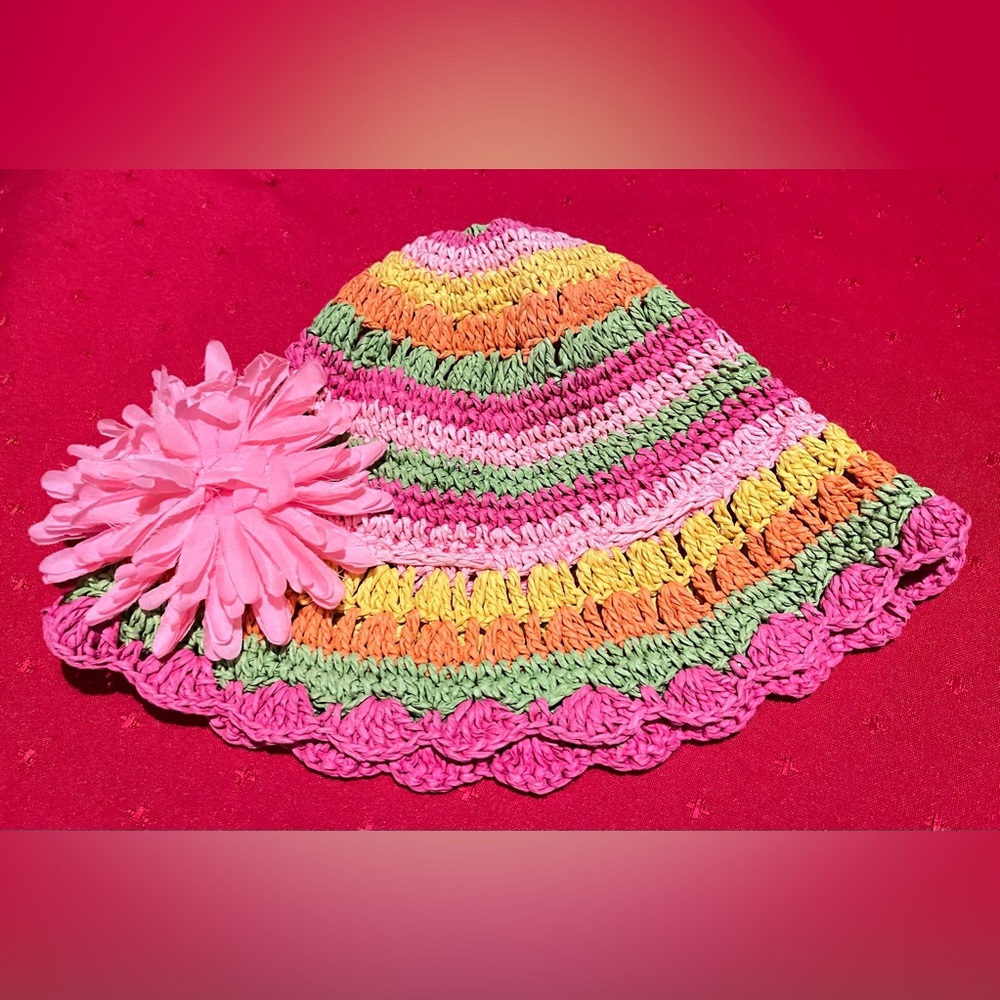 Colorful Crochet Hat with Flower Accent